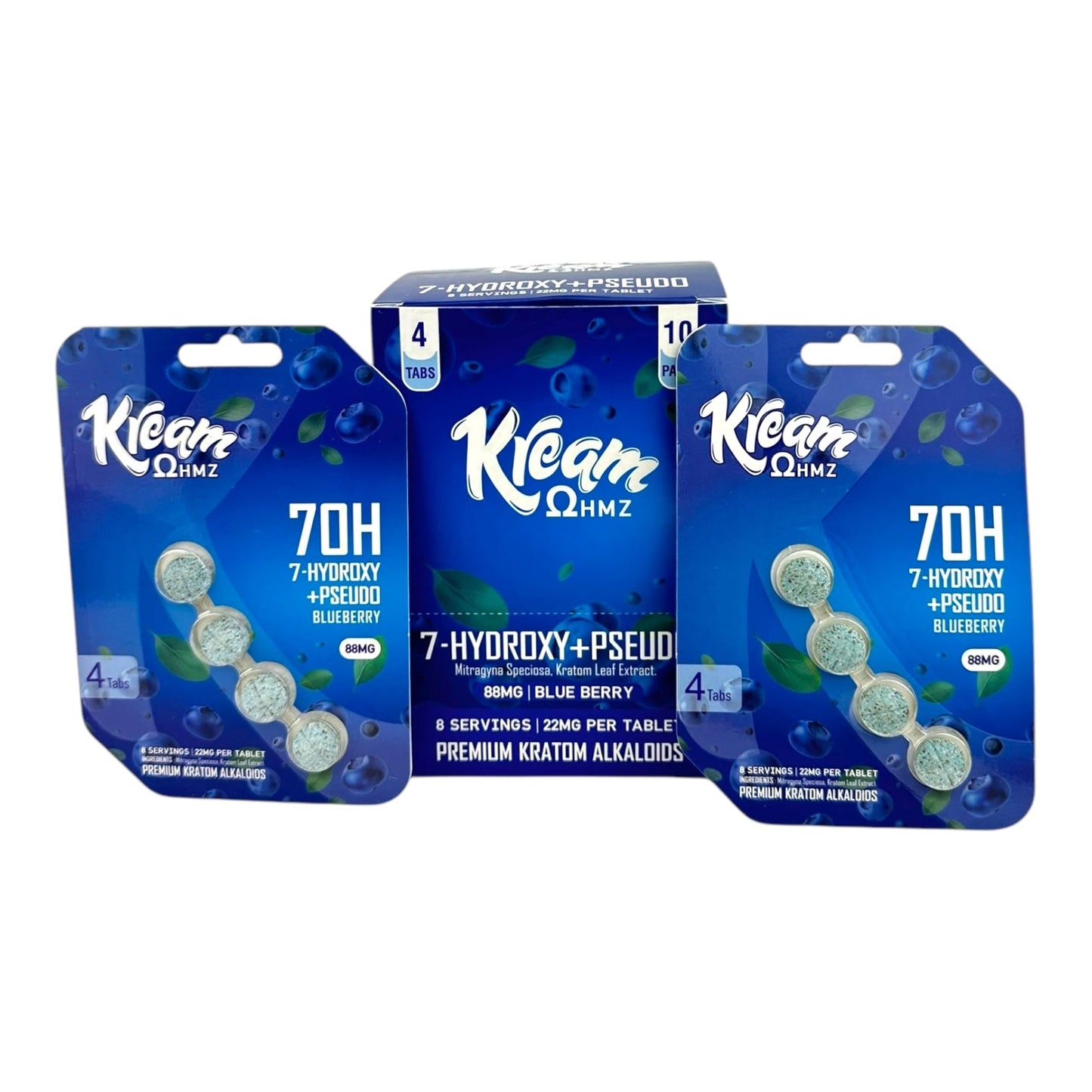 Kream ohmz 7-OH + Pseudo 88mg Blue Berry Flavored 4 Tabs Blister Pack - 10 Pack Display